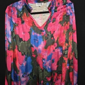 CROSBY by Mollie Burch Pink and Blue Abstract Blouse